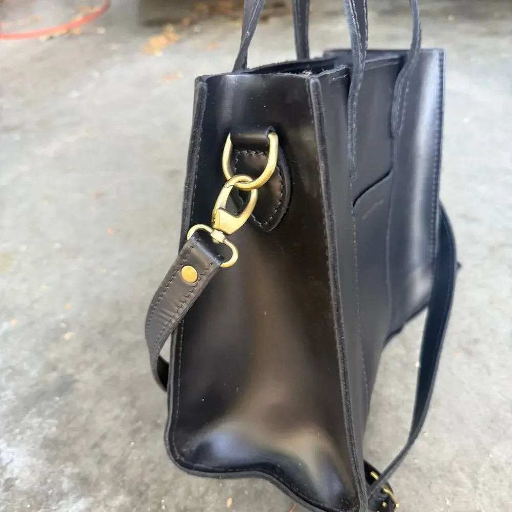 Portland Leather Goods Lola Black Handle Crossbody Detachable Strap Gold